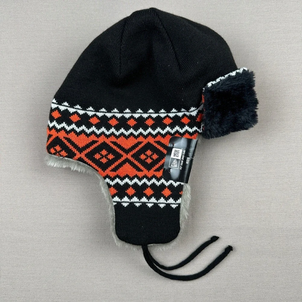 New Era Kids San Francisco Giants Trapper Hat Black Orange Fair Isle Winter Cap
